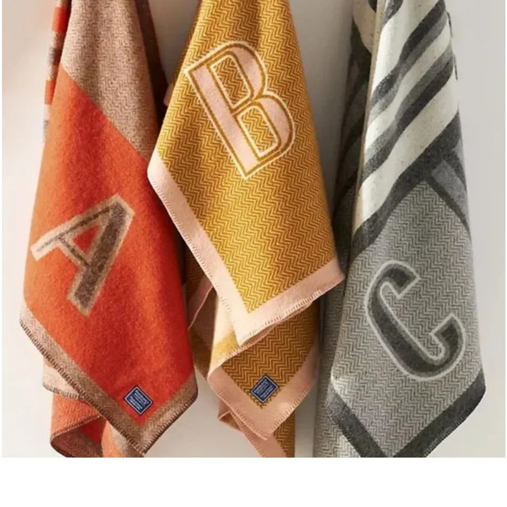 NEW Anthropologie Faribault Monogram D Wool Blend Throw Blanket